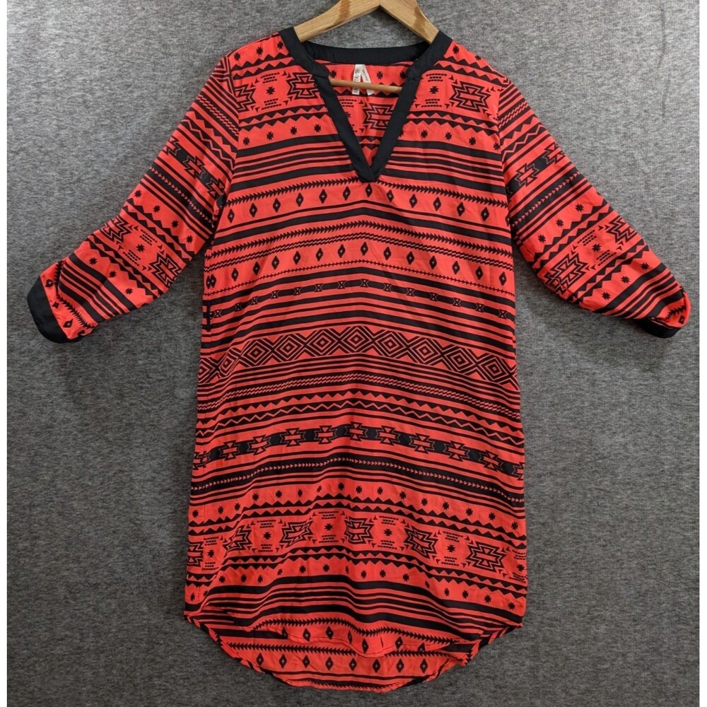 Live 4 TRUTH Dress Woman's Roll Tab Sleeve Aztec Geometric Print Size Medium